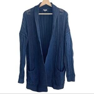 Cable Knit Open Front Cardigan - Blue